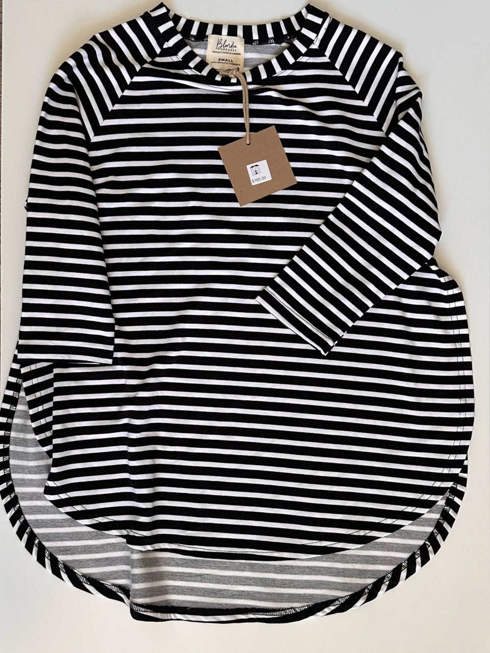 Blank NYC Black & White Striped Long Sleeve Tunic Sweatshirt
